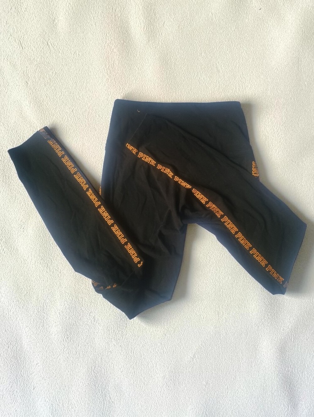 PINK Victoria's Secret Active Black Leggings with Gold Logo Stripe